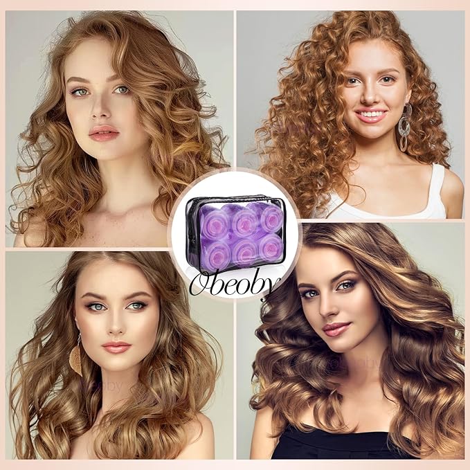 Obeoby 4 Sizes Hair Rollers for Women, 50 Pcs Set Hair Curlers with Clips Comb Curlers for Long Short Curly Hair and Bangs (25, 36, 48, 60mm), Pink Purple