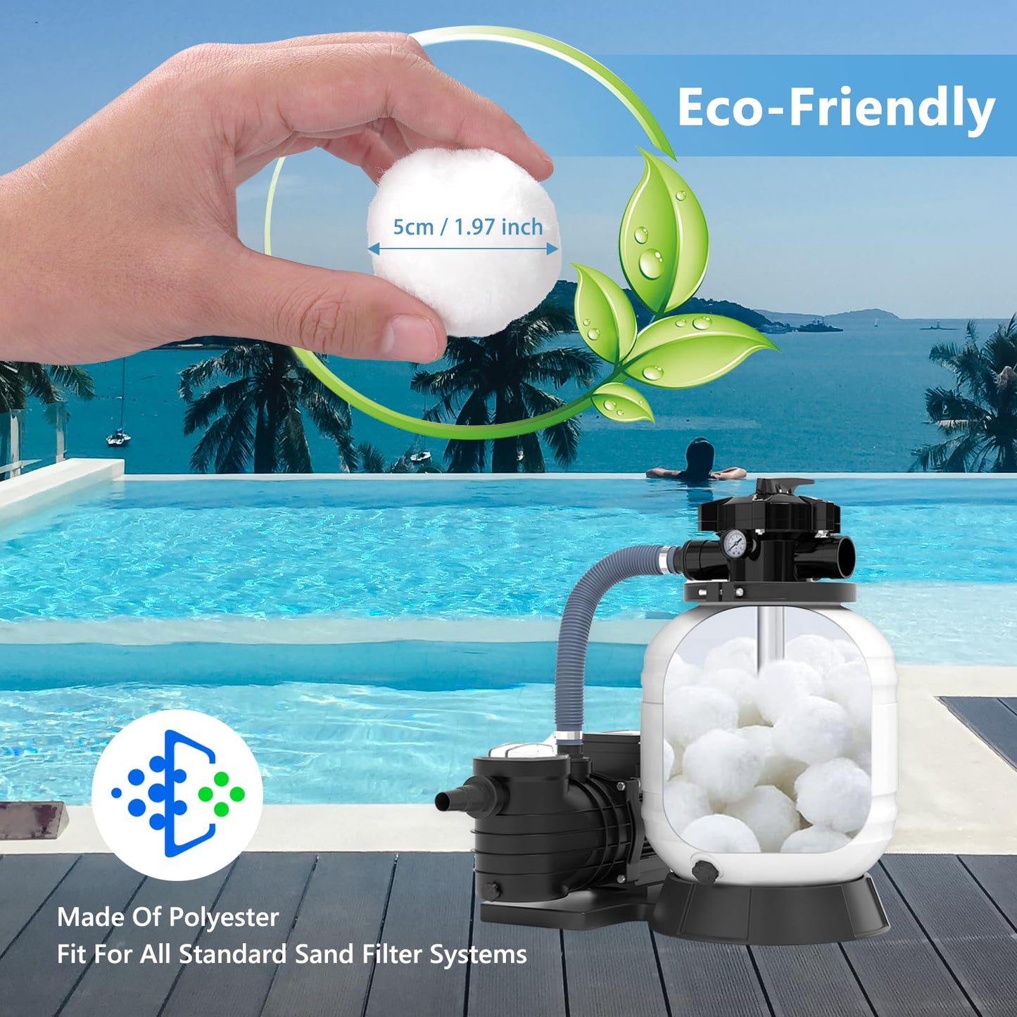 Catbgz 3.08 lbs Pool Filter Balls for Sand Filter Pump, Dry Filter Sand Balls, Eco-Friendly Reusable Swimming Pool Filter Media for Above Ground Pool Pool, Aquarium, Fish Tanks, Filter Pumps