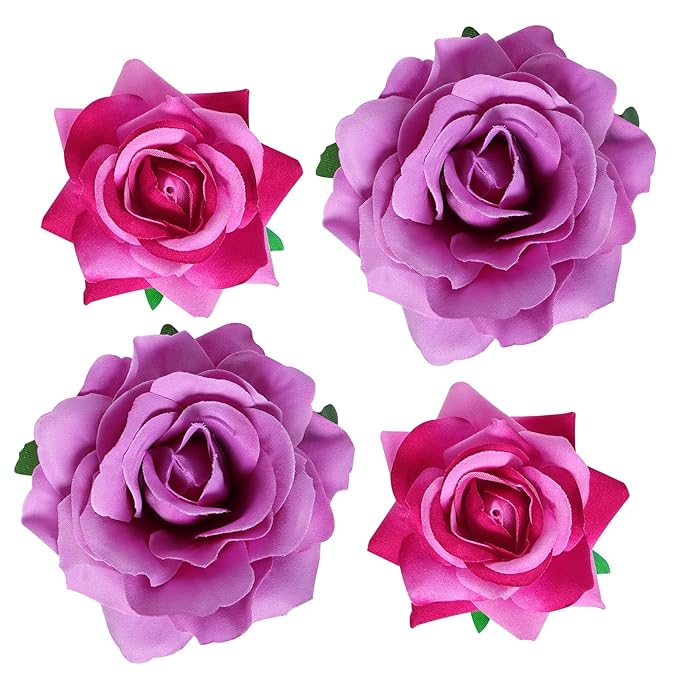 Rose Hair Clip Flower Hairpin Brooch Floral Clips, 4 Pcs Fabric Rose Flowers Hair Clips Mexican Hair Flowers Pin up Headpieces for Woman Girl Wedding Party Mother's Day (Light Purple)