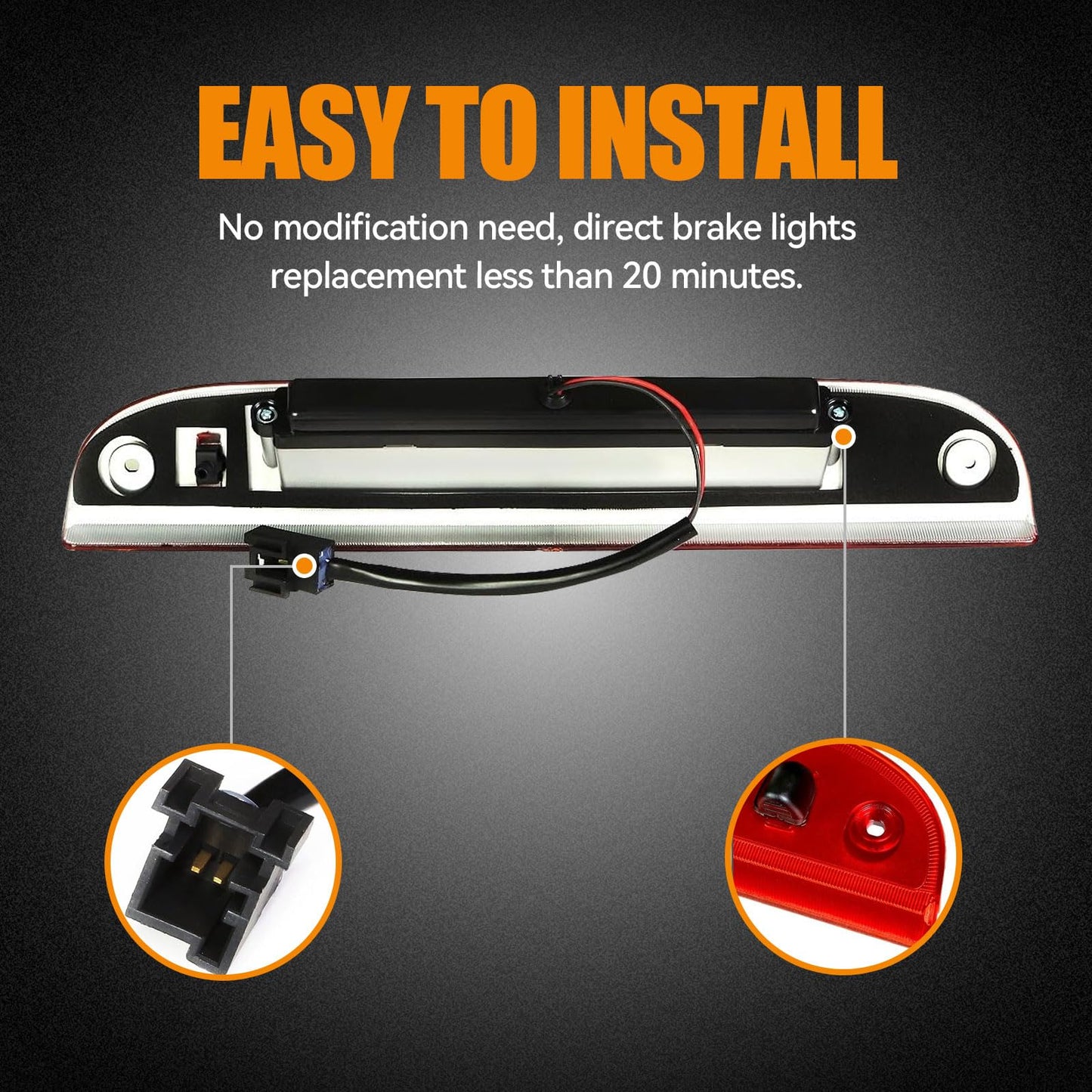 Cxdar Third 3rd Brake Light LED for 2002-2010 Ford Explorer, 2008-2012 Ford Escape High Mount Rear Brake Lights Assembly, Waterproof Center Cab Lamp Stop Light (Black)