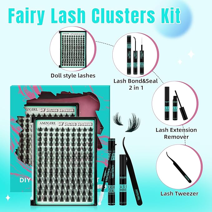 Manga Lash Clusters Kit 168pcs C Curl Fairy Eyelash Extension with Individual Lashes Bond and Seal Waterproof,Eyelashes Glue Remover,Lash Applicator for Volume Anime Lashes Cluster(Doll,C-10-18mm Kit)