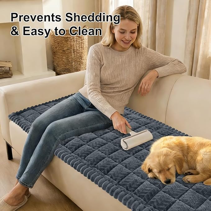 Smiry Non Slip Couch Covers for Dogs, Fuzzy Pet Couch Covers for 3 Cushion Sofa Pet Friendly, Soft Sofa Slipcovers Cushion Furniture Protector Washable (Dark Grey, 27.6" x 82.7")