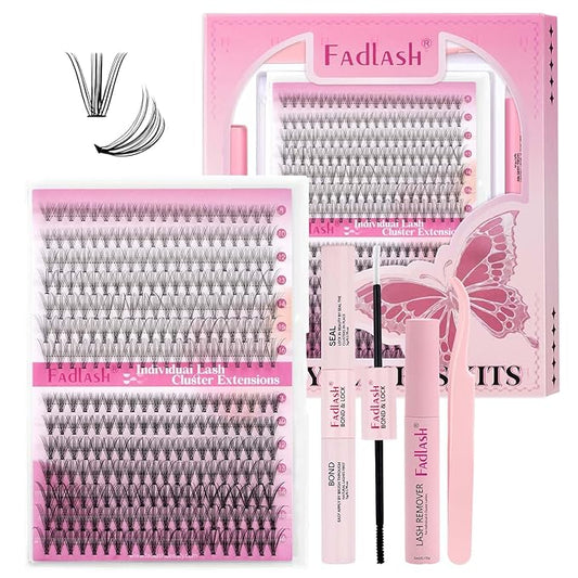 DIY Lash Extensions Kit, Lash Clusters Individual, Lash Bond and Seal, Clusters Lash Glue Remover and Eyelash Tweezers for Eyelash Extensions Beginners (10D+20D-0.07D, 8-16mm, Kit)