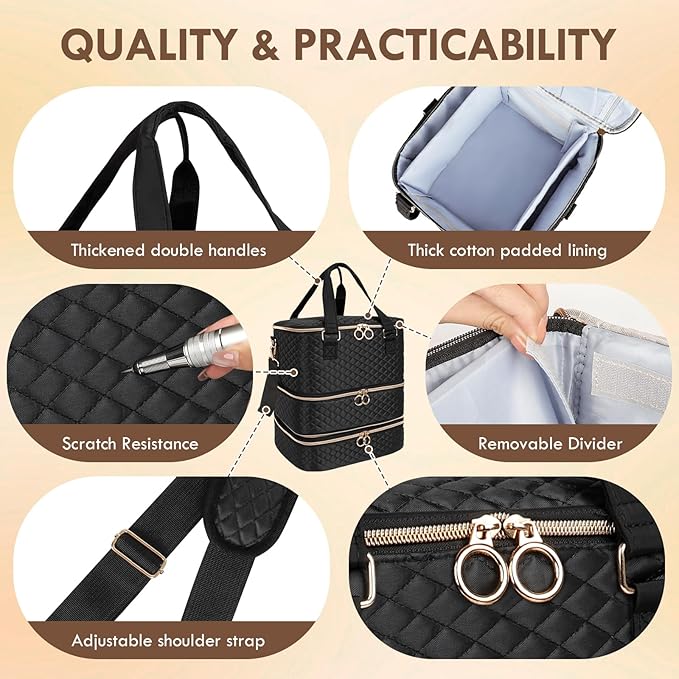 Nail Polish Organizer Bag, 3 Layers Nail Kit Organizers and Storage Case Holds 84 Bottles(15ml/0.5fl.oz)& Nail Lamp, Large Shoulder Bag Travel Carrying Case Box for Nail Supplies