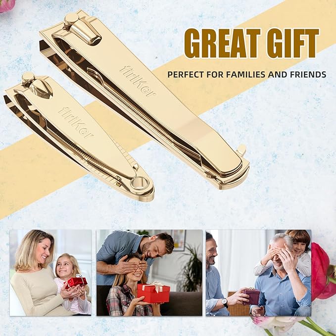 Nail Clipper Set, Sturdy Stainless Steel Fingernails & Toenails Clippers & Nail File, Sharp Effortless Fingernail Toenail Trimmer, Portable Nail Cutter for Women Men（Golden）