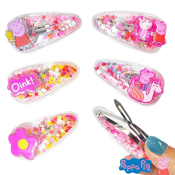 LUV HER Peppa Pig Toys For Girls, 6pc Cute Hair Clips with Favorite Character Charms, Gifts Magical Confetti Snaps for Kids, Ages 3+