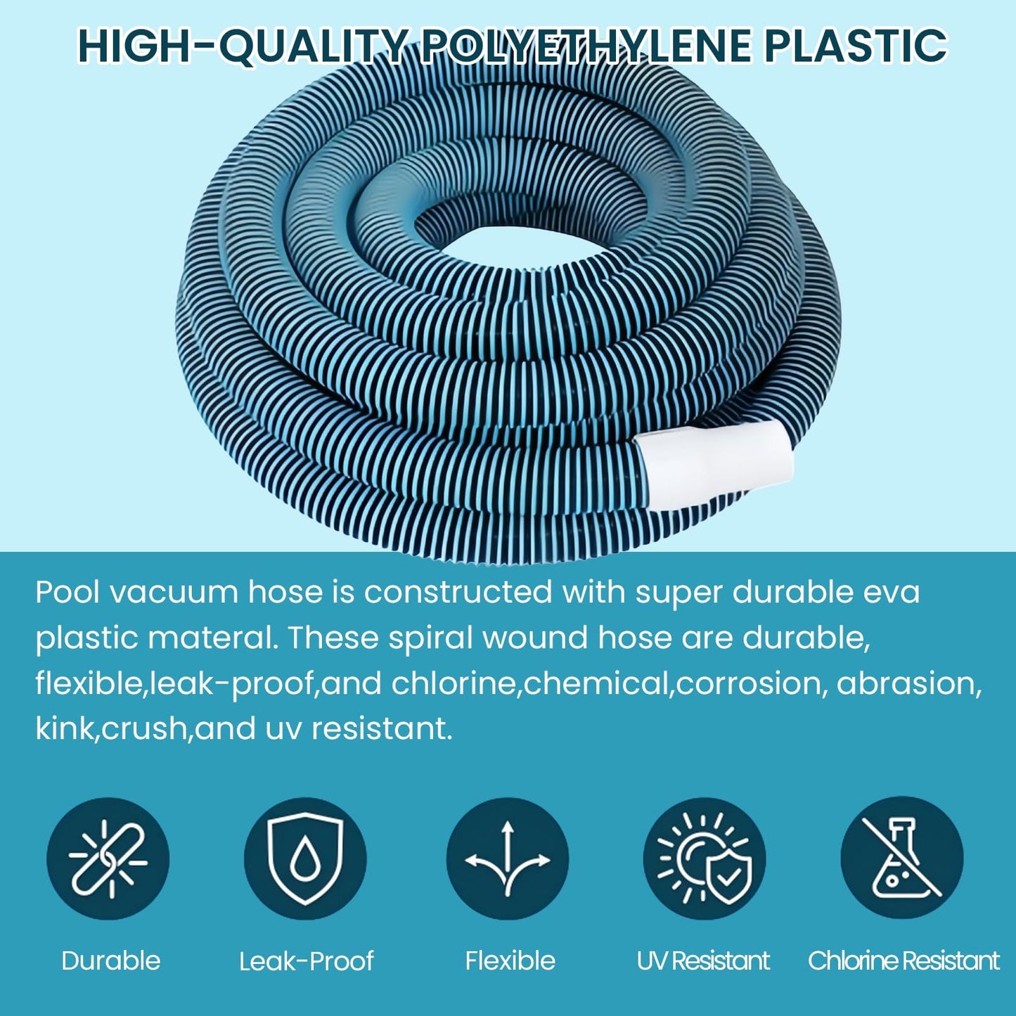 POOLWHALE Professional 1-1/2-Inch x 30-Feet Swimming Pool Vacuum Hoses and Weighted Rotatable Handle Vacuum Head with Wheels, Perfect for Above Ground and Inground Pools