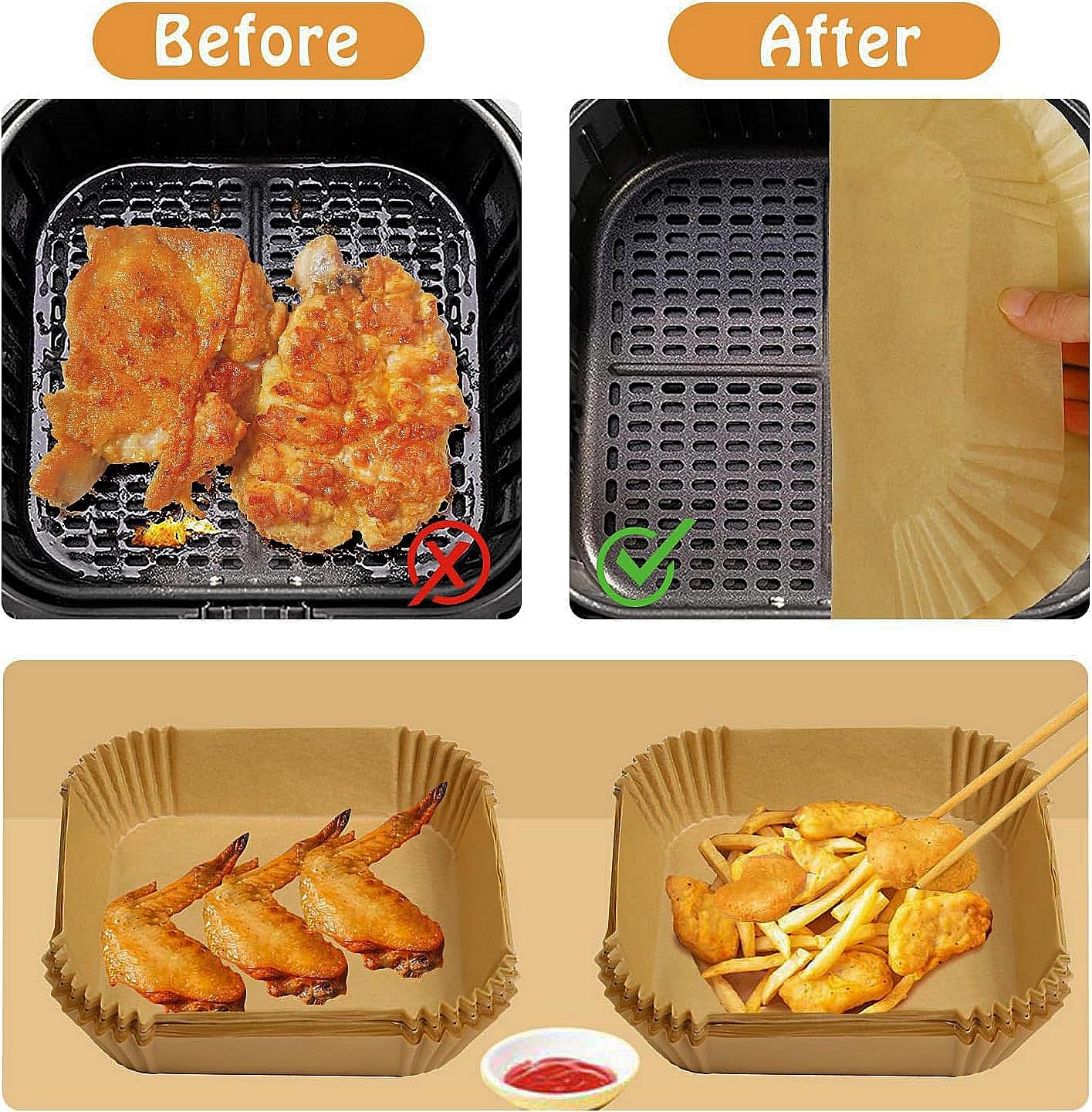 Air Fryer Liners Disposable for Most Small Air Fryer 2-5 Qt, 150 Pcs Square Parchment Paper Mini Air Fryer Liners for 2-5 Qt