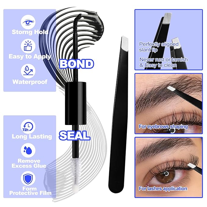 Natural Cluster Lashes Kit 168 Pcs Wispy Lash Extensions CC-Curly 9-11MM Mixed Lengths Eyelash Extension Individual Kit with Lashes Bond and Seal and Tweezers DIY at Home by Mavphnee