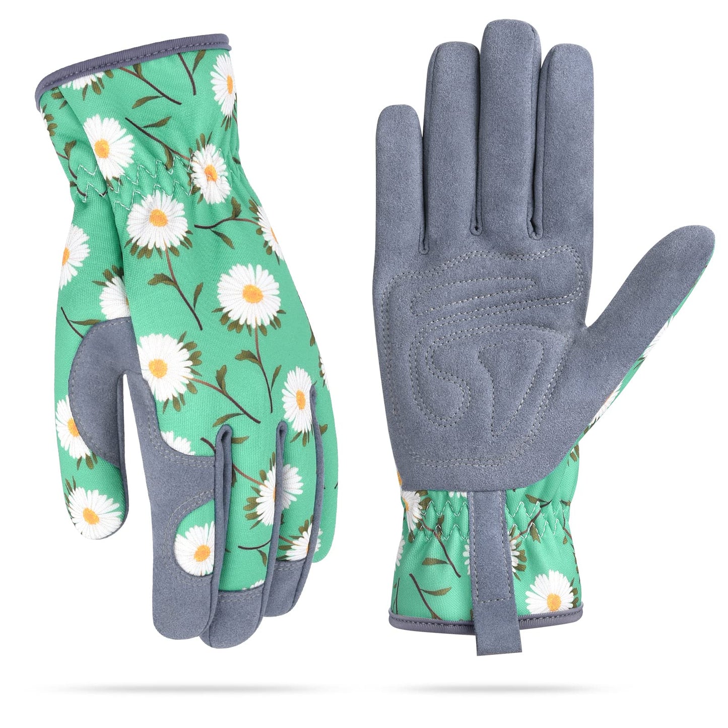 Womens Gardening Weeding Gloves, Leather Garden Glove for Women Thorn Proof No Stab for Digging, Planting,Pruning (M, Green)
