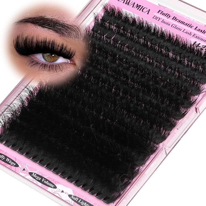 Mega Volume Lash Clusters 14-24mm Fluffy Wispy Cluster Eyelash Extensions D Curl Individual Lashes Dramatic Thick 260D Cluster Lashes DIY Lash Extensions for Baddie Makeup by Yawamica