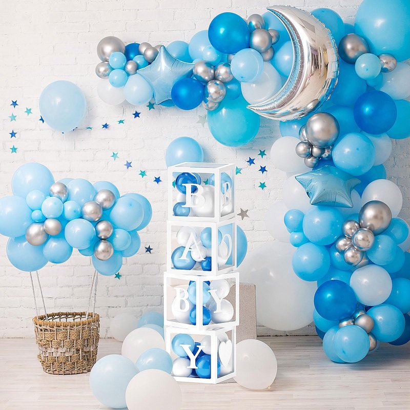 IDAODAN Blue Baby Shower Decorations for Boy with Electric Balloon Pump, Baby Boy Shower Decorations Baby Boy Decorations for Baby Shower and Balloon Pump