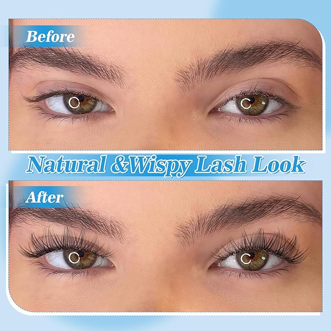 KEVKEV Wispy Lash Clusters Kit Ultra-thin Band Natural Eyelash Clusters 8-16mm Lash Extension Kit Mix Length Clear Band Natural Look Cluster Eyelash Extensions With Lash Bond Lash Tweezers (Wispy06)