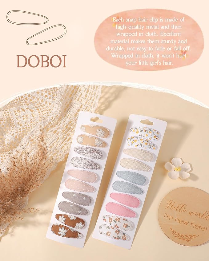 doboi 20Pcs Toddler Hair Clips Hair Barrettes Baby Girls Hair Bows Clips Floral Print Non Slip Snap Hairpins Flower Hair Clips for Girls Kids Toddler Hair Accessories