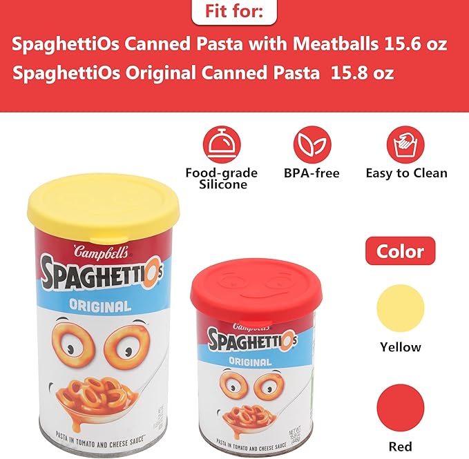 2 Packs Silicone Lids for 15.6 oz and 15.8 oz SpaghettiOs Canned Pasta, Food Sealing Lids for Can, Can Covers for Canned Good, Freezer&Dishwasher Safe (Can NOT Included)