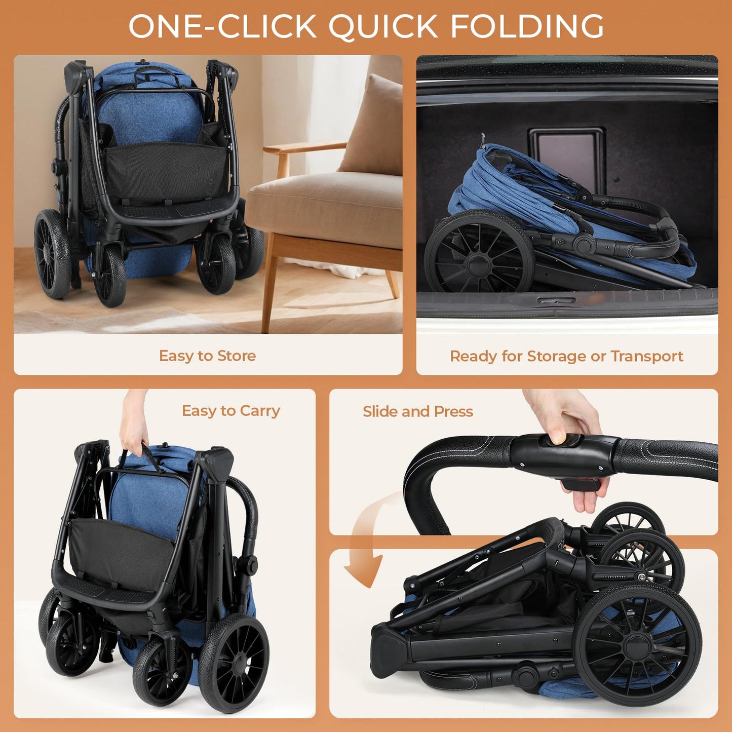 MAMIZO Foldable Dog Stroller for Medium Dogs Cats Up to 33 Lbs, Adjustable Height Handle, Pet Stroller with Aluminum and Carbon Steel Frame, Sun Shades, Storage Basket & Shock Absorbers, All-Terrain