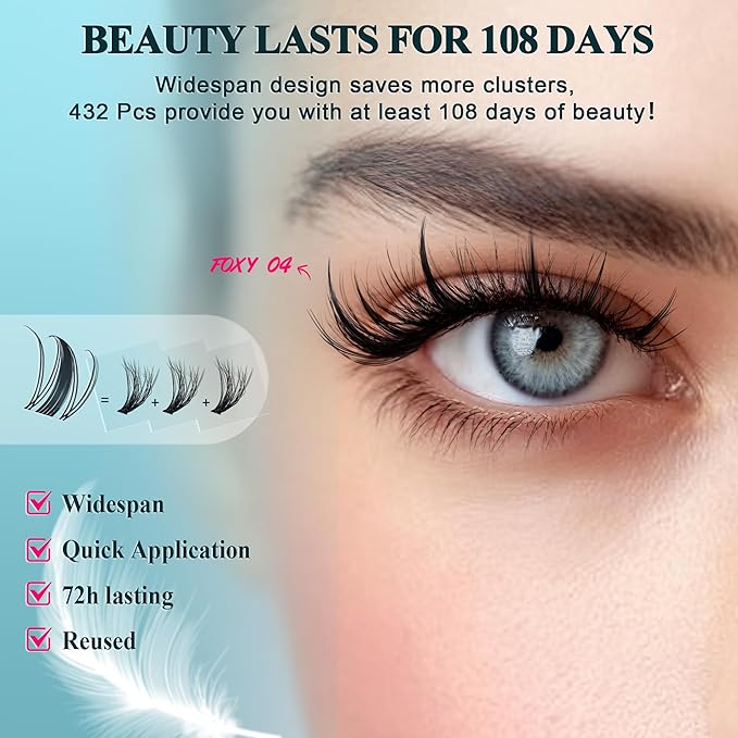 Vasa Muse Premium Lash Clusters Kit Lashes Wispy Lash Clusters Natural Eyelash Clusters Spiky Fairy Eyelash Extension Kit invisible Band Eyelashes with Bond & Seal for DIY 10-16mm 0.05mm