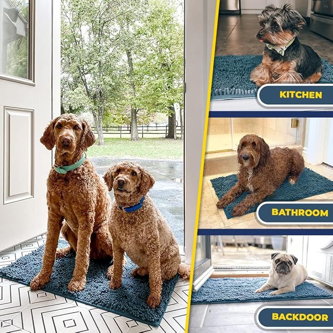 Muddy Mat® | Super Absorbent Door Mat Indoor, Microfiber Quick Dry Chenille Entryway Rug, Non-Slip Front Door Mat, Indoor Mats for Entryway, Machine Washable Pet Rug, Atlantic Blue 36"x72"