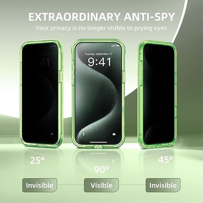Magnetic for iPhone 15 Pro Max Case, Compatible with MagSafe, Built-in Privacy Screen Protector and Camera Protection, Anti Spy Full Body Dustproof Shockproof Hard Phone Case 6.7",Bright Green