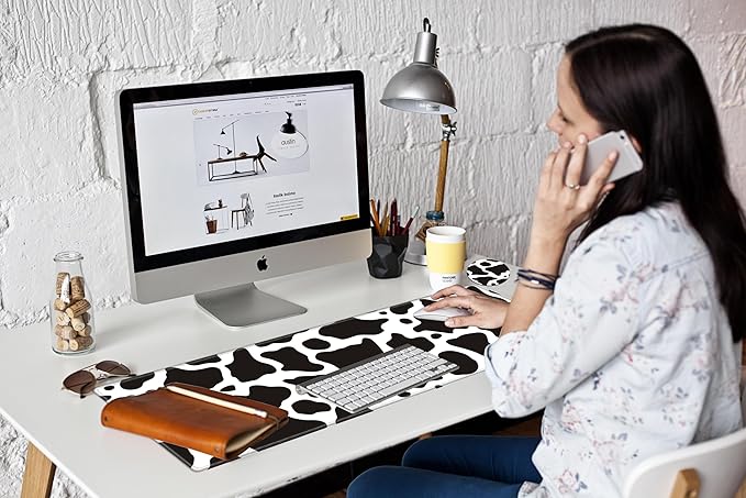 36x12 Mouse Pad Gaming Desk Mat Large Mousepad Cow Print Desk Pad Long Extended Protector Mat Full Laptop Mat for Wireless Mouse Non Slip Work Computer