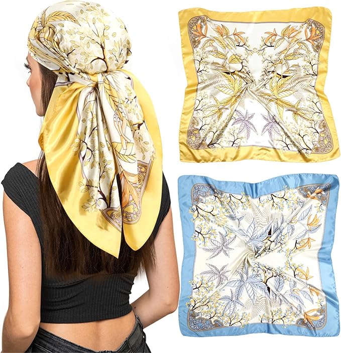 vimate 35" Square Silk Like Head Scarf - Women's Fashion Satin Scarf Bandana for Hair Wrapping at Night.