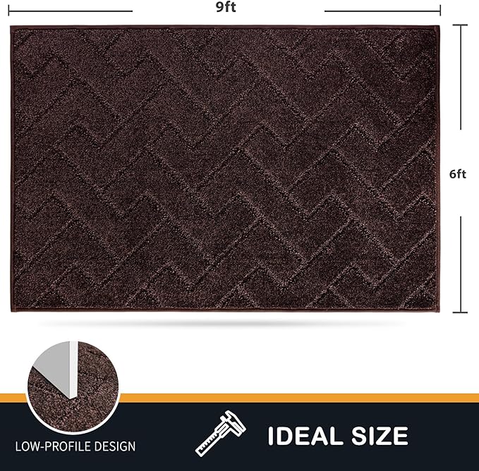 PURRUGS Easy Care Area Rug 6ft x 9ft, Non-Slip Machine Washable Entry Rug, Stain Resistant Accent Rug for Hallway, Bedroom, Living Room and Mudroom, Brown