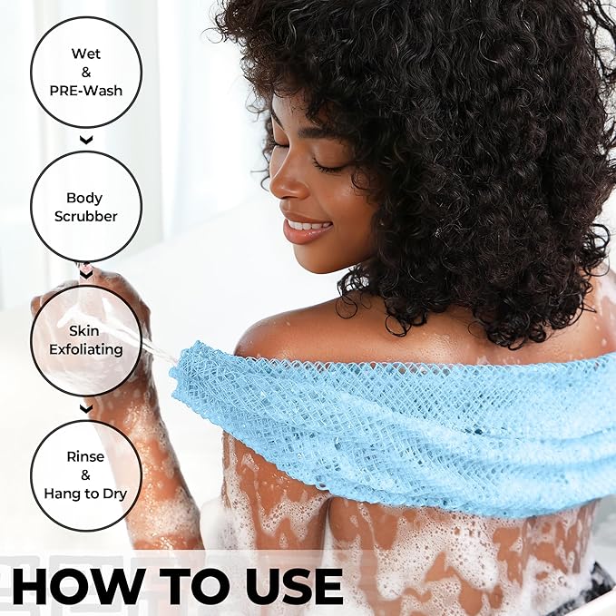 African Net Sponge Authentic - 2 Pieces Exfoliating Body Scrubber Bath Sponge Babyblue&Orange - Back Scrubber Washcloth for Shower - Real African Scrub Exfoliator Body Care Bathing Accessories