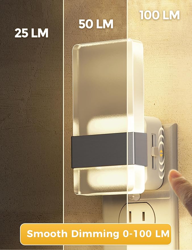 L LOHAS LED Night Light, Night Lights Plug Into Wall, Dusk-to-Dawn Sensor Decorative Night Light, 0-100LM Dimmable Nightlight, LED Acrylic Nightlights for Bathroom, Hallway, Adults, 1 Pack