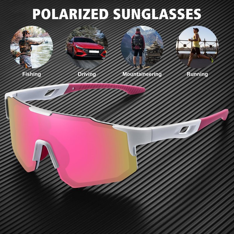 STORYCOAST Sports Polarized Sunglasses for Men Women Fishing Cycling Driving Baseball Bike Sunglasses UV400 Protection White Frame/Pink Mirror Lens