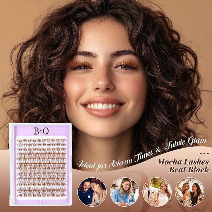 B&Q Brown Lash Clusters Blonde Velure Eyelash Cluster for Light Hair, MochaLash Cluster Eyelash Extensions Soft Browns False Eyelashes Comfortable Velure Eyelash Clusters（Velure 05）
