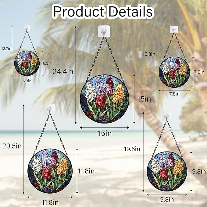 DASTOLL Stained Glass Window Hanging, Colorful Hyacinth Flowers Suncatcher for Doors Window Home Plant Sun Catchers Decoration Mother's Day Birthday Gifts for Women, Men, and Mom 15x15 in