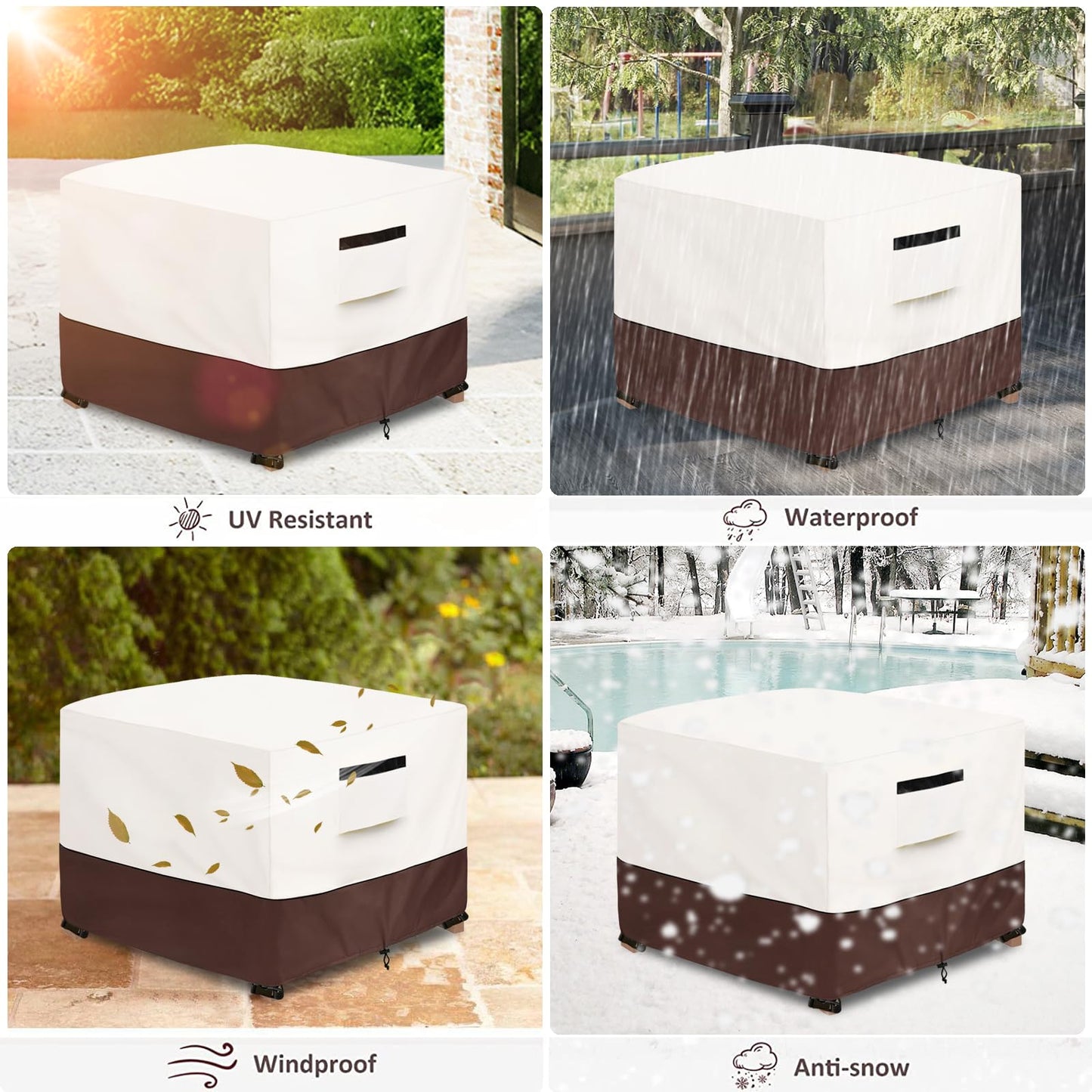 Aacabo Patio Ottoman Cover,25W x 25D x 18H inch,Waterproof Square Patio Small Side Table Cover,Suitable for 3-Piece Outdoor Wicker Patio Bistro Set Side Table(Beige)