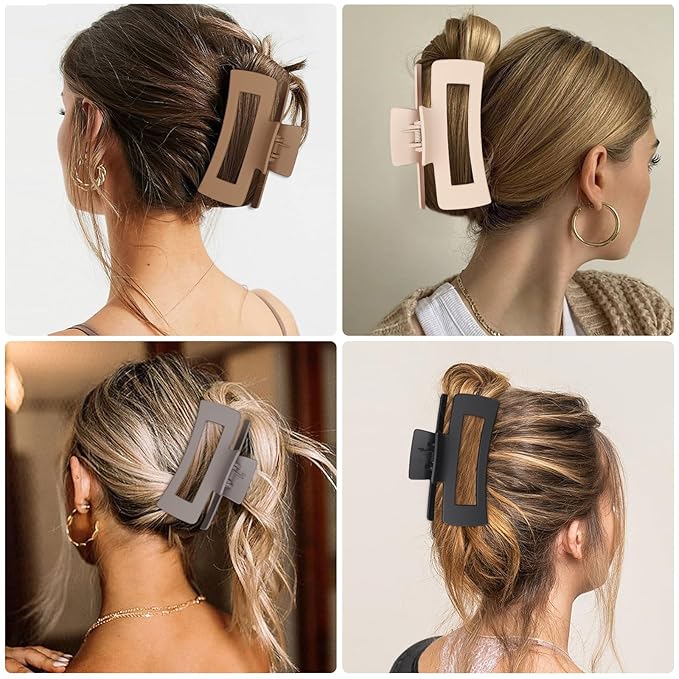 4.1 Inch Large Hair Clips 8 Pcs Square Claw Clips for Thick Hair Big Hair Claw Clips Acrylic Banana Jaw Clips Hair Accessories for Women and Girls -Regular