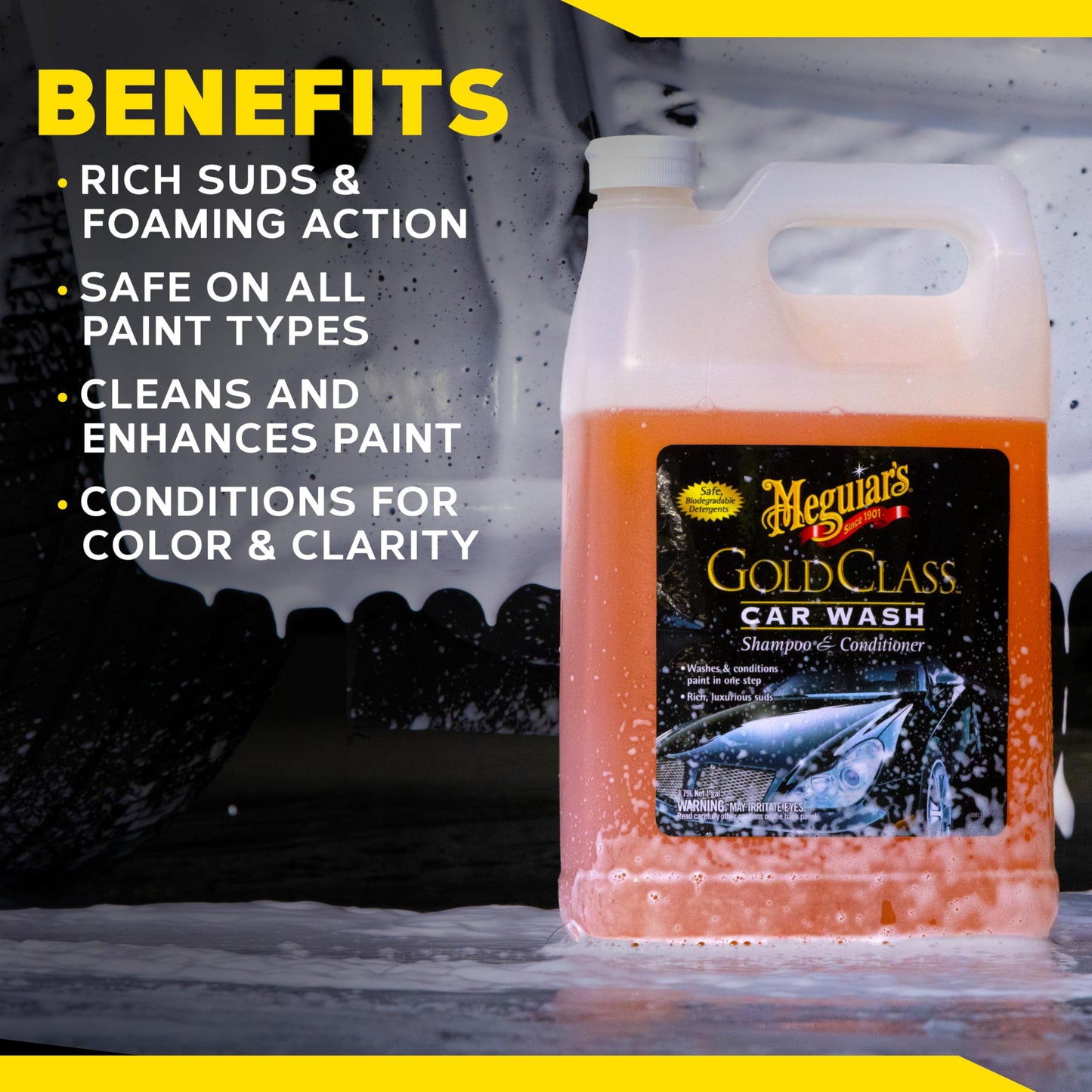 Meguiar's Gold Class Car Wash – Premium Foaming Car Wash Soap, High Gloss Finish, Safe for Clear Coats, Deep Cleans without Removing Waxes, Car Detailing Supplies for Cars, Trucks & SUVs – 1 Gal