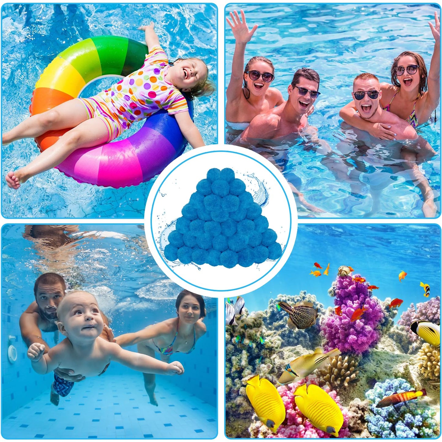 WLLEYAY 3.1 lbs Pool Filter Balls, New Upgrade Efficient Swimming Pool Filter Sand Alternative, Reusable Eco-Friendly Blue Filter Media Balls, Replace 110 lbs Filter Sand, Lasts for Several Seasons