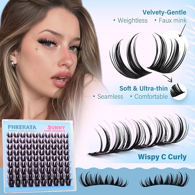 PHKERATA Manga Lash Clusters Wispy Eyelash Clusters Fairy Cluster Eyelash Extensions Natural Anime Individual Lashes DIY Lash Extension with Thin Band, 10-16mm