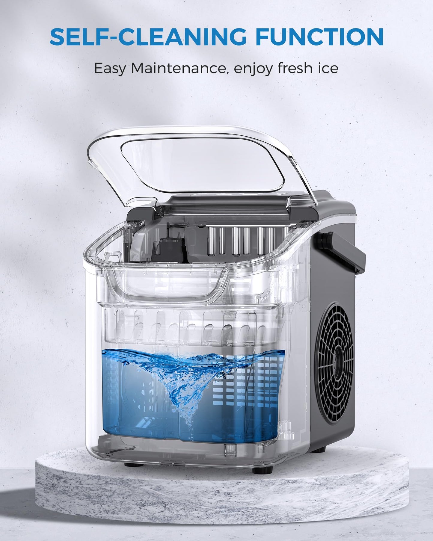 COWSAR Ice Maker Countertop, Portable Self-Cleaning Ice Machine, 26.5lbs/24Hrs, 8 Bullet Ice Cubes in 6 Mins, with Ice Basket and Scoop, Quiet Mini Ice Makers for Home, Kitchen, Bar, Camping