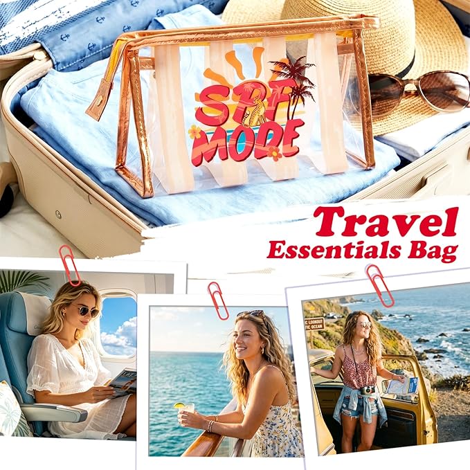 COSHAYSOO Sunscreen Bag Clear Makeup Toiletry Pouch Beach Vacation Essentials for Women Teen Girls Trip Gifts Summer Pool Travel Must Have Accessories Waterproof Stuff