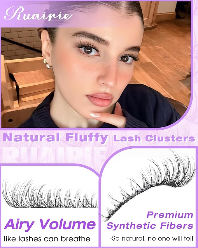 Natural Lash Clusters Wispy Eyelash Clusters Fluffy Cluster Eyelash Extensions 8-16mm DIY Lash Extensions CD Curly Spider Cluster Lashes Daily Wear Lashes Clusters for Bare Face/Cleangirl Makeup