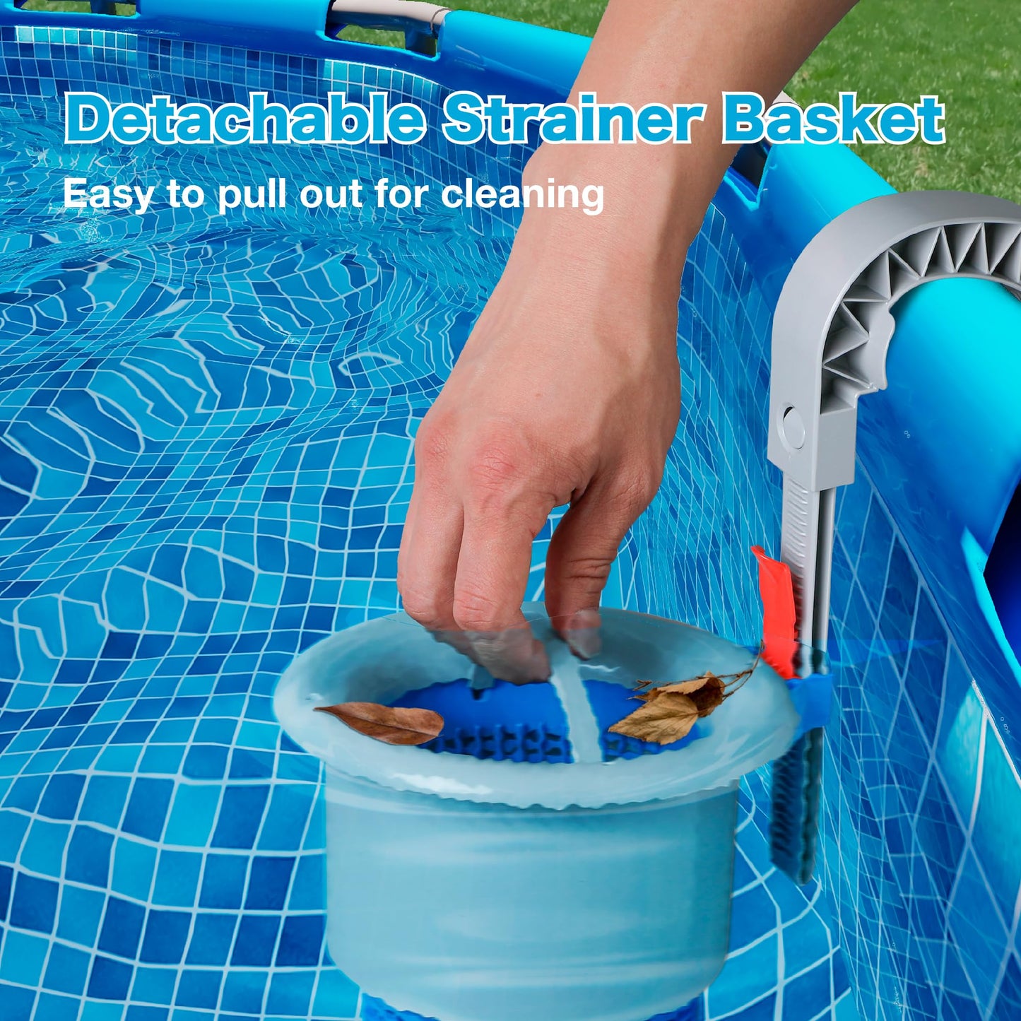 MUWOOB Above Ground Pool Skimmer with 5 Skimmer Socks, Wall Mount Surface Skimmer with Hose & Basket, Compatible with Intex Pools, Adjustable Floating Filter, Automatically Removes Leaves & Debris