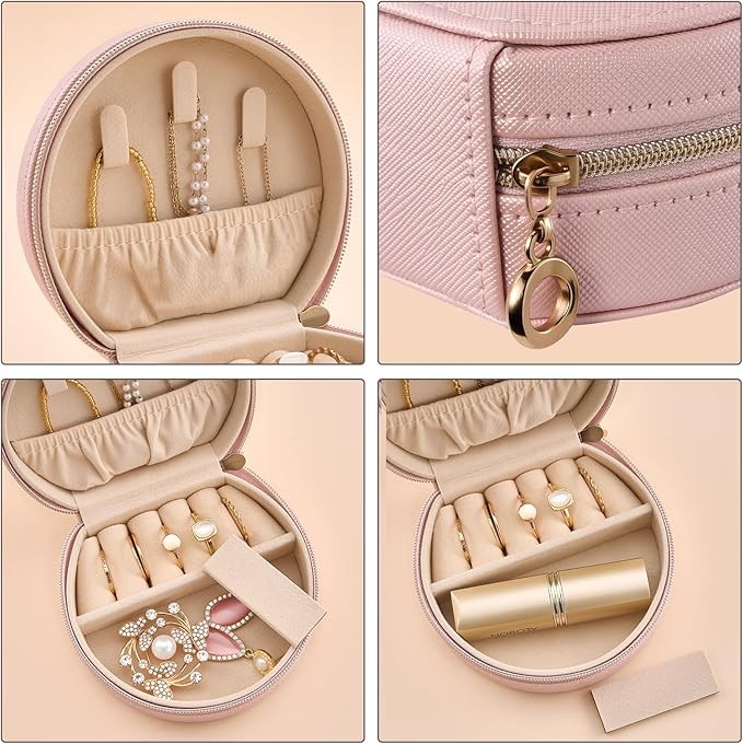 ProCase Travel Size Jewelry Box, Mini Portable Seashell-Shaped Jewelry Case, 2 Layer Organizer in PU Leather for Women -Rose