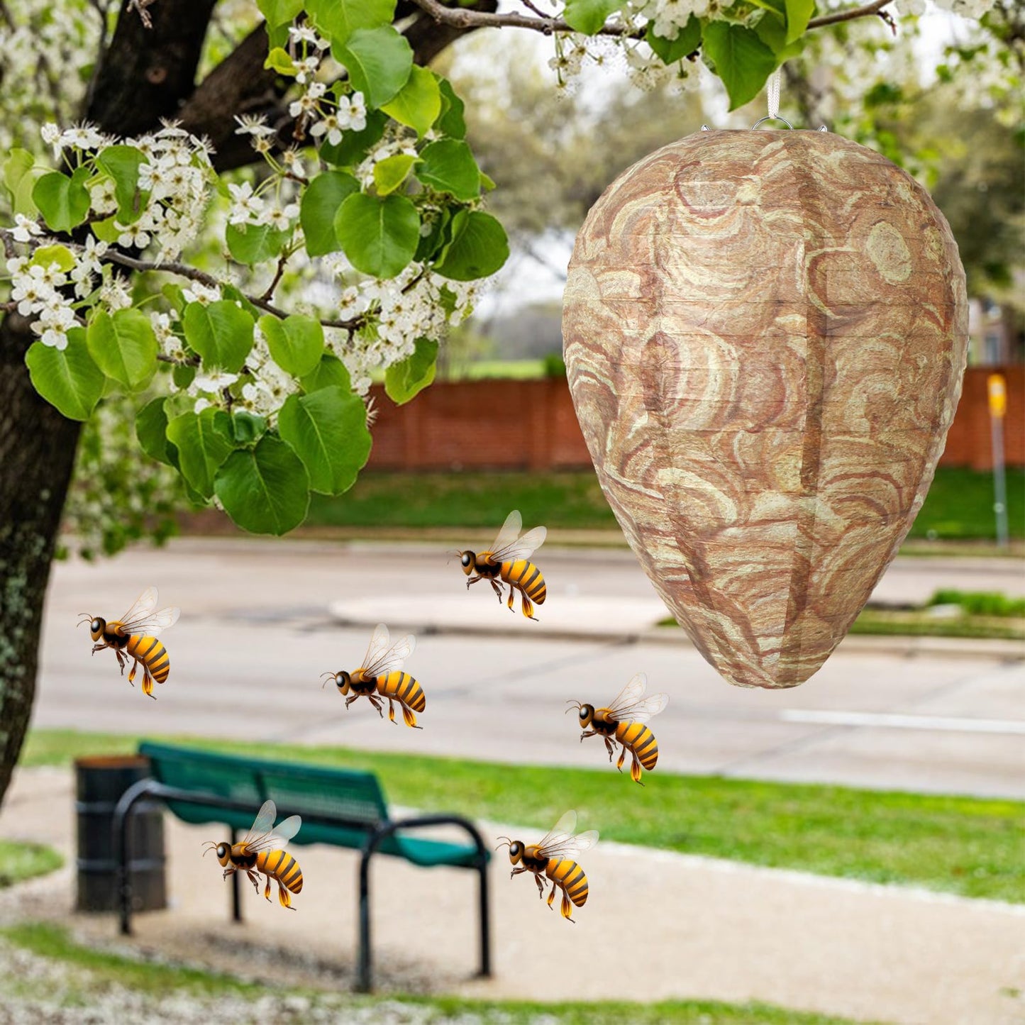 DECYOOL 6 Pack Paper Wasp Nest Decoy Hanging Wasp Nest Stay Away from Wasps Hornets Yellow Jackets(Mixed Color)