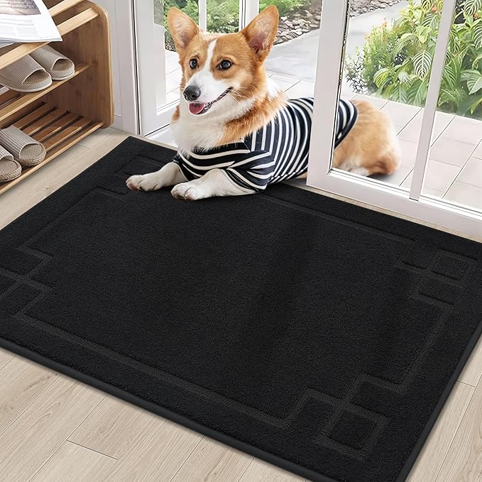 BEQHAUSE Door Mat 24" x 36", Non-Slip Door Mats Indoor Entryway Rugs Washable Low-Profile Absorbent and Stain Resist Floor Mats, Dog Door Mat for Front Back Door, Mud Wet Shoes & Paws, Black