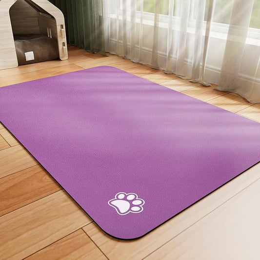Dog Food Mat - Absorbent Cat Mat for Food and Water, No Stains Pet Feeding Bowl Mat, Easy to Clean Pet Placemats, Quick Dry Dog Water Dispenser Mat for Messy Drinkers | Paw Purple 18"x34"