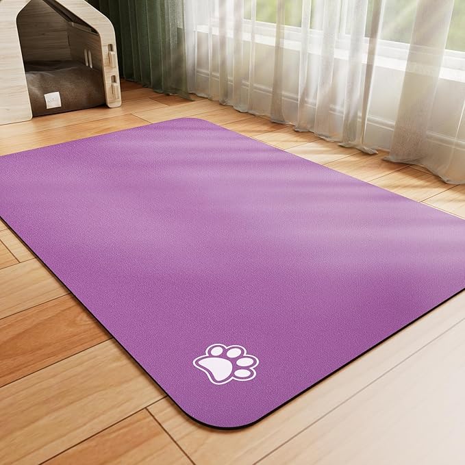 Dog Food Mat - Absorbent Cat Mat for Food and Water, No Stains Pet Feeding Bowl Mat, Easy to Clean Pet Placemats, Quick Dry Dog Water Dispenser Mat for Messy Drinkers | Paw Purple 24"x36"