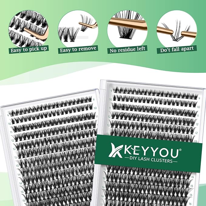 KEYYOU Lash Clusters 300pcs Individual Lashes 40D 0.07D Curl 16mm DIY Eyelash Extension Large Tray Volume Soft&Natural Cluster Lashes(40D-0.07D,16Ã¯Â¼Â