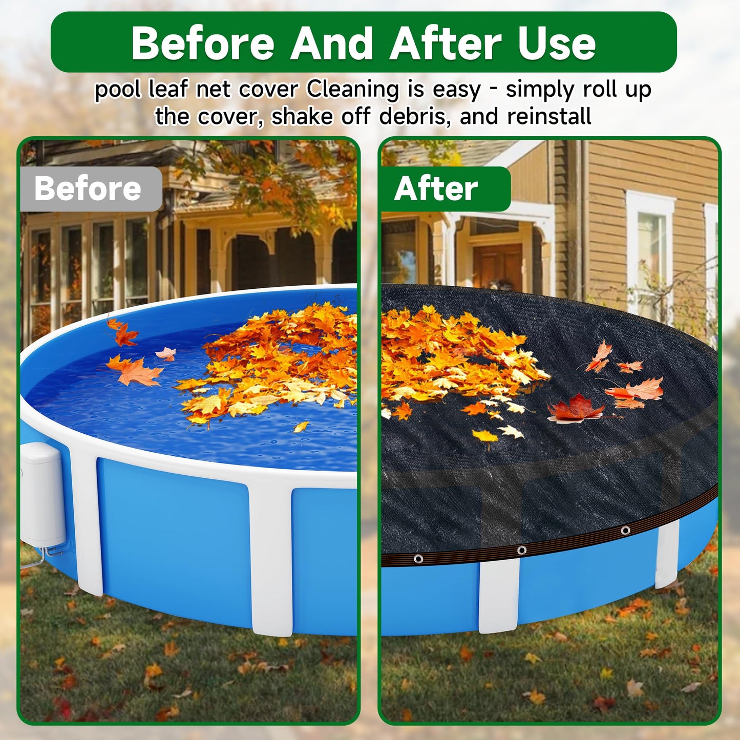 Pool Leaf Net Cover 24 ft Round, Fine Mesh Leaf Net for Above Ground Pool, Winter Pool Cover 24 ft Round Above Ground with 96FT Rope,Cover Size: 27-Feet Dia