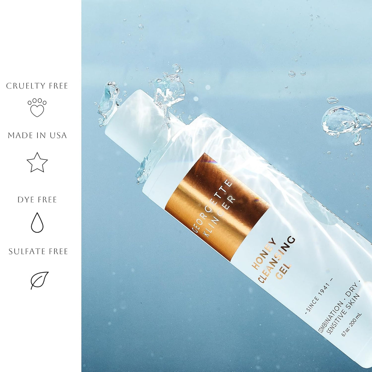 Georgette Klinger Honey Cleansing Gel - Gentle, Hydrating Cleanser, Daily Face Wash, Removes Dirt, Free Radicals with Moisturizing Manuka, Honeysuckle for Normal, Dry, Sensitive Skin - 6.7
