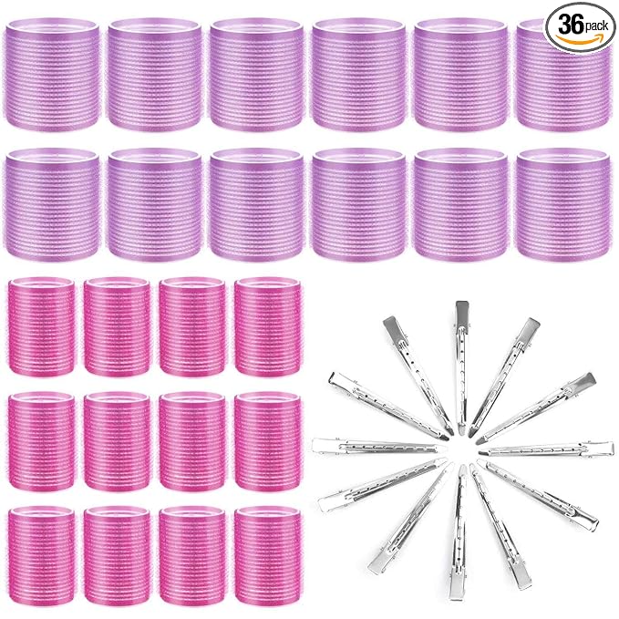 Hair Curlers Rollers, Cludoo 36Pcs Jumbo Big Hair Roller Sets with Stainless Steel Duckbill Clip, 2 Size Self Grip Hair Curlers Rollers for Long Medium Short Thick Fine Thin Hair Bangs Volume