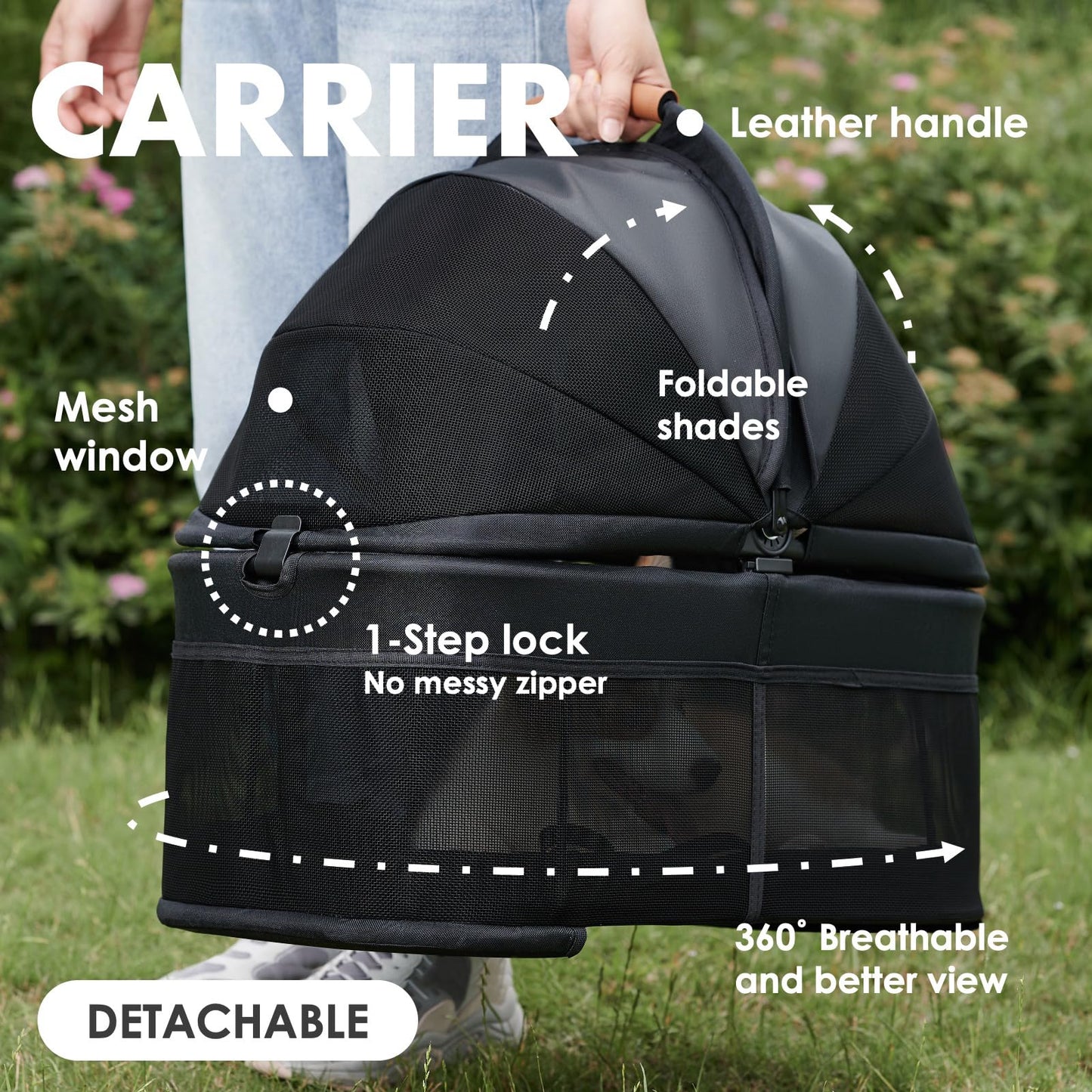 Zoosky 3 in 1 Pet Stroller with Removable Carrier, Folding Stroller for Small/Medium Dogs and Cats, Waterproof, All-Terrain, with Sun Shades, Car Seat
